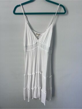 Miken Swim White Tiered Crinkle Gauze Swim Cover Up Dress Size Large